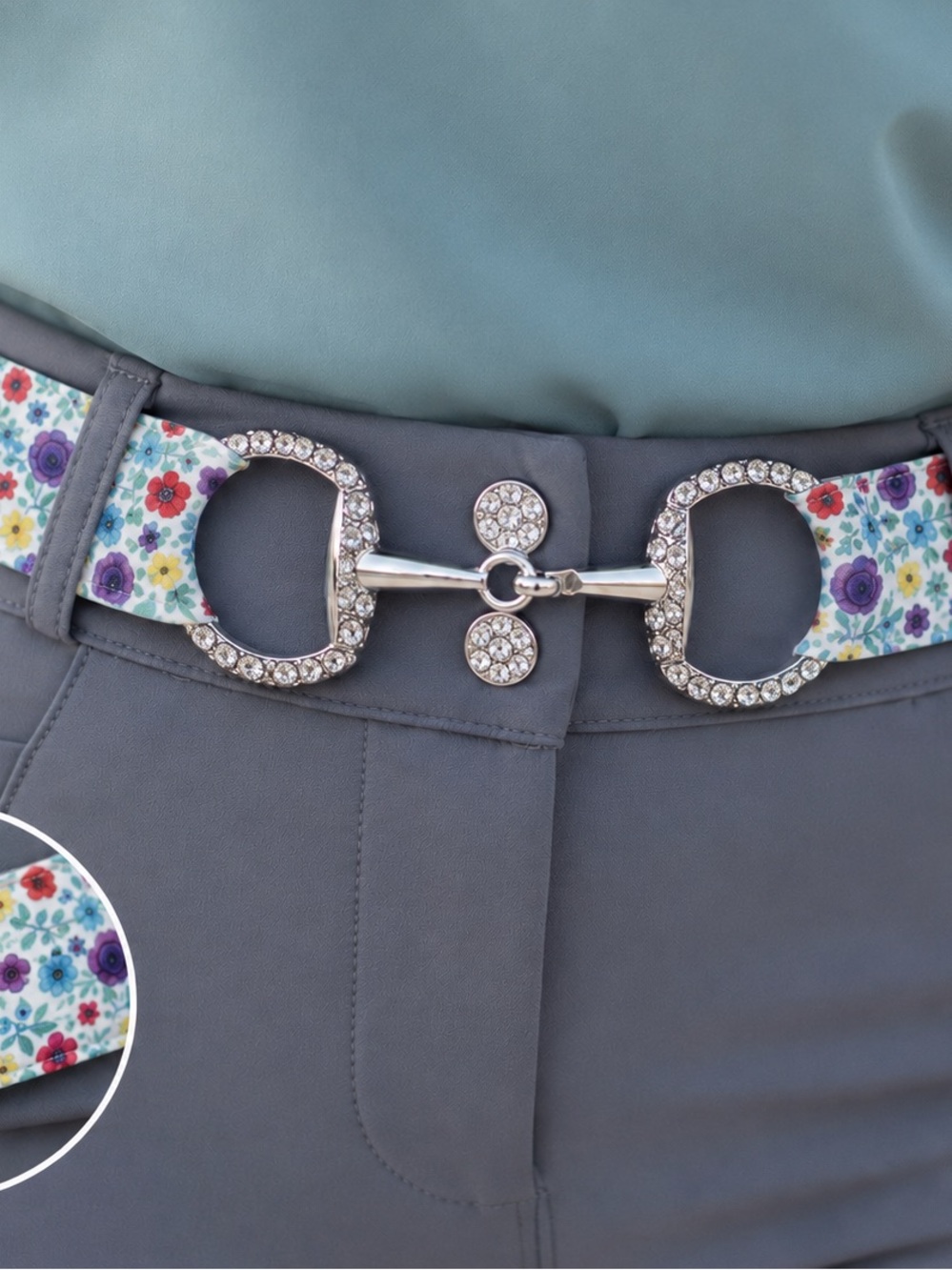 floral christal Equestrian horse Snaffle Bit Belt 1.5” Elastic 1 size fits most